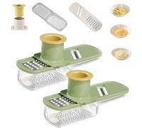 Broyeur d'ail multifonctionnel,Mini trancheuse l'ail,Râpe à ail et gingembre 3 en 1 avec récipient,Coupe-légumes hachoir nourriture poignée sécurité antidérapante pour Gadgets cuisine-Green||2pcs