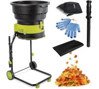 Broyeur de feuilles électrique et broyeur de compost avec roues, comprend un râteau à feuilles et un sac de rangement pour un nettoyage et un compostage efficaces de la cour
