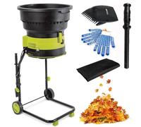 Broyeur de feuilles électrique et broyeur de compost avec roues | Déchiqueteuse à grande vitesse pour un nettoyage et un compostage efficaces de la cour | Comprend un râteau à feuilles et un sac de