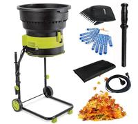 Broyeur de feuilles électrique et broyeur de compost avec roues | Déchiqueteuse à grande vitesse pour un nettoyage et un compostage efficaces de la cour | Comprend un râteau à feuilles et un sac de