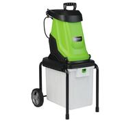 Broyeur de Jardin Électrique 2800W COSTWAY, Bac de Collecte de 50 L, Diamètre de Coupe 45 mm, Roues, Mulcheur Filaire à Bois, Vert
