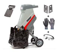 Ikra Broyeur de végétaux électrique IMH 2500, Sac de récupération de 45L inclus, 2.500W, Lames réversibles Gris/Rouge