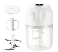 Broyeur électrique d'ail domestique, mini hachoir sans fil rechargeable USB à 6 lames, adapté pour ail, purée bébé, noix, gingembre, piment et oignon (White,6)