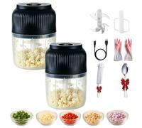 Broyeur éLectrique D'Ail Domestique,Mini Robot Culinaire Sans Fil Portable De 350 Ml Avec 6 Lames, IdéAl Pour L'Ail, Les PuréEs Pour BéBé Et Les Noix (blue2pcs)