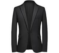 BROZZY Costumes Homme Couleur Unie Printemps Automne Basic Costumes Homme Slim Fit Simplicité Business Veste Homme Urbain Tempérament Revers Veste Costume Homme E-Black 5XL