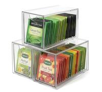 BRRDAQU 3 Petits Organiseur de Sachet de Thé en Acrylique, Boîte à Sachets de Thé Organisateur Paquets Sucre Acrylique Transparent pour Dosettes de Café, Edulcorants, Sucre, Cuisine