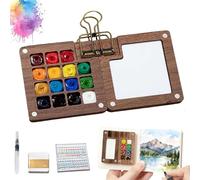 BRRDASJO Kit de Voyage Mini Palette Pigments, Coffret Peinture Aquarelle Portable, avec Couleurs, Boîte à en Bois, Livre, Pinces Reliure, Stylos, for Artistes et Débutants(15 Palette)