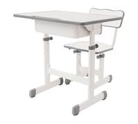 Brride Ensemble bureau et chaise réglables en hauteur, bureau d'étudiant avec support de livre, bureau simple et adolescent pour enfants à partir de 6 ans (blanc crème)