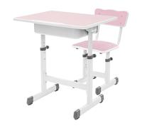 Brride Ensemble bureau et chaise réglables en hauteur, bureau d'étudiant avec support de livre, bureau simple et adolescent pour enfants à partir de 6 ans (rose)