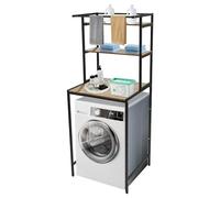 Brride Étagère de Salle de Bain à 3 Niveaux - 69 x 60 x 176,5 cm - Support Noir - Étagère en chêne Antique - Étagère pour Machine à Laver et sèche-Linge - Support Peu encombrant
