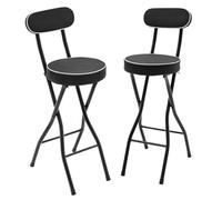 Brride Lot de 2 tabourets de bar pliables avec dossier - Chaise haute ronde rembourrée - 65 cm - Pour comptoir de cuisine, maison, bureau - Noir