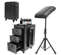 BRRIDE Mallette de maquillage trolley mallette de tatouage avec support pour accoudoirs, mallette de maquillage avec 3 tiroirs et serrure à combinaison et établi, table de tatouage support