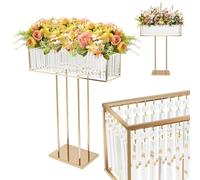 BRRIDE Support de fleurs doré - Vase rectangulaire en métal avec pendentif en cristal - Étagères géométriques pour table et décoration intérieure - Doré