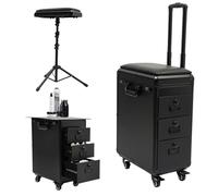 BRRIDE Valise cosmétique à roulettes avec support d'accoudoir, valise de maquillage avec 3 tiroirs, serrure à combinaison et établi, table de tatouage, support de beauté, autocollant (plaque acrylique