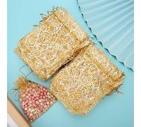 Brrnoo 100pcs Gold Organza Part à Cordon, Ouverture et Fermeture Pratique, Réutilisable et Durable, Motif de Fleurs, Transport et Stockage Faciles, 9 X 12 Cm, Adaptés aux Bijoux et aux