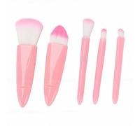 BRRNOO 5 Pièces Ensemble de Pinceaux de Maquillage de Voyage avec Miroir Doux Cheveux Synthétiques Fard à Paupières Fard à Joues Poudre Kit de Pinceaux de Maquillage pour les Lèvres (Rosé)