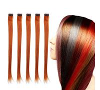 BRRNOO 5 Pièces Extensions de Cheveux à Clipser Postiche Droite Colorée Extensions de Cheveux Synthétiques à Clipser pour Cosplay de Fête avec une Longueur de 55 Cm Facile à Coiffer (ORANGE)
