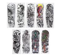 Brrnoo 9pcs Tatouages ????temporaires Imperméables à Bras Complet, Autocollants de Transfert Tatouage, Autocollant Tatouage Complet Imperméable Temporaire Longue Durée Grand Motif Autocollan