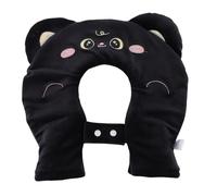 BRRNOO Bouillotte en Forme de U, Enveloppe de Cou de Chat Noir Moelleux avec Large Port de Remplissage pour Voyage en Avion et Sommeil Latéral