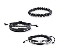 Brrnoo Bracelet en Cuir Noir Vintage, Bracelet en Cuir tressé, Unisexe Multi-couches, Idéal pour les Amis et la Famille (61178118)