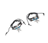 Brrnoo Bracelet en Cuir PU fabriqué à la Main, Bracelet Manchette tissé avec Pendentif en Alliage pour Hommes Femmes, Accessoire de Mode Unisexe en Corde de Chanvre Réglable