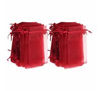 Brrnoo Cordon de Serrage en Organza 10x15cm, 100 Pièces, Maille Transparente pour Bijoux de Mariage et Cadeaux de Fête, Garniture élégante en or Rose (rouge)
