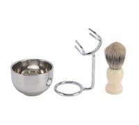 Brrnoo Ensemble de Blaireaux de Rasage pour Hommes, Kit de 3 Pièces avec Brosse à Cheveux Doux, Support en Acier Inoxydable, Bol à Mousse de Voyage, Cadeau de Toilettage élégant