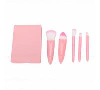 Brrnoo Ensemble de Pinceaux de Maquillage de Voyage, 5 Pièces, Cheveux Synthétiques Doux avec étui Miroir pour Fard à Paupières, Poudre de Blush, Maquillage des Lèvres (PINK)