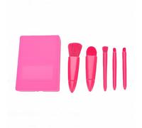 Brrnoo Ensemble de Pinceaux de Maquillage de Voyage, 5 Pièces, Cheveux Synthétiques Doux avec étui Miroir pour Fard à Paupières, Poudre de Blush, Maquillage des Lèvres (Rose rouge)