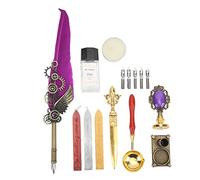 Brrnoo Ensemble de Stylos à Plume, Stylo à Tremper Violet Vintage avec 5 Plumes, pour écrire, Dessiner, Calligraphie, Support en Laiton Rétro, Emballage de Boîte-