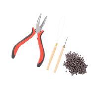 BRRNOO Kit d'Outils d'extension, Pince à Perles 'extension et Outils 'aiguille à Crochet, Ensemble de 4 Pièces, Anneaux en Silicone Souple pour l'extension et la Fabrication de Perruques (3#