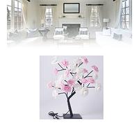 BRRNOO Lampe LED en Forme D'arbre bonsaï, USB, Décoration de Chambre à Coucher, Veilleuse de Table (Rose 24 Lumières Rose)