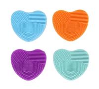 BRRNOO Lot de 4 Tampons Nettoyants pour Pinceaux de Maquillage en Forme de Cœur, Brosse en Silicone Double Texture, Tapis de Nettoyage avec Vagues, Spirales, Points, pour les (Ensemble de 4 pièces)