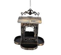 BRRNOO Mangeoire à Oiseaux Solaire Suspendue, Lanterne Solaire pour Oiseaux, Fer Antique Bronze Antirouille Grande capacité avec Lumière pour Patio Jardin Arrière-Cour