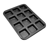 Brrnoo Mini Moules à Pain, Moule Diviseur de Brownie, Ustensiles de Cuisson de Cupcakes en Acier au Carbone à 12 Cavités pour le Pain (Plat de cuisson carré noir très épais de 12 pièces)