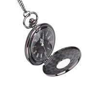 Brrnoo Montre de Poche à Quartz en Acier Vintage, Pendentif de Collier de Montre de Poche en Alliage Analogique à Quartz Classique avec Chaîne, Montre de Poche Gousset Classique, Montre de Poche