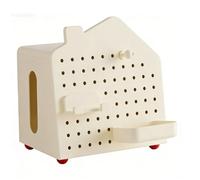 Brrnoo Organiseur de Bureau en Forme de Maison, Boîte de Rangement en Panneau perforé, Organisateur de Bureau Multi-compartiments avec Tiroir Bien ajusté pour Mouchoirs, Télécomma (Jaune crème)