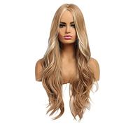 BRRNOO Perruque Brune, Perruque Longue Marron avec Partie Centrale Synthétique à Reflets Bruns, Perruques Longues Bouclées Marron pour Cosplay, Costume, Halloween, Utilisation Quotidienne pour les