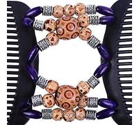 Brrnoo Pince à Double Peigne Rétro en Perles de Bois pour Femmes, Coiffure, Bleu Beige avec une variété de Couleurs Disponibles (BLUE)