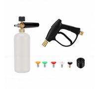 BRRNOO Pistolet de Nettoyeur Haute Pression Court, 5 Buses Réglables, Connecteur Rapide 1/4 Pouces, Entrée M22-14 Mm avec à Mousse de 1 Litre pour Nettoyeurs Haute (Pistolet à Eau Pression G3)