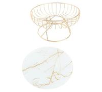 Brrnoo Plateau de Fruits de Cuisson Pratique Décoratif en Marbre de Fer, Conception Creuse, Processus de Peinture à Pied Haut, Panier de Fruits de Service pour la Maison, le Salon, (S)