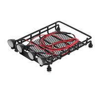 BRRNOO Porte-Bagages, Porte-Attelage de Remorquage Porte-Marchandises de Toit avec 4 Lumières LED Vibrantes Bagages de Toit RC en Métal pour SCX10 1/10 échelle RC Crawler (2 Blancs 2 Rouges)