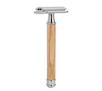 BRRNOO Rasoir Manuel Double Face, Tête de Couteau d'étanchéité Confortable, Technologie D'ajustement serré pour Hommes et Femmes, avec Manche en Bois D'olivier en Laiton en Alliage de (SILVER)