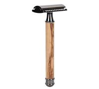 BRRNOO Rasoir Manuel Double Face, Tête de Couteau d'étanchéité Confortable, Technologie D'ajustement serré pour Hommes et Femmes, avec Manche en Bois D'olivier en Laiton en Alliage de (BLACK)