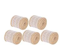 BRRNOO Ruban de Toile de Jute Artisanat Dentelle Ceinture de Jute Décor 5 Pièces Sangle Hessienne Faite à la Main Bricolage Décorations Artisanales Accessoires de Vêtements de Fête (WHITE)
