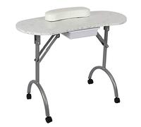 Brrnoo Table de Manucure Pliante avec Panneau de Haute densité, 4 Roues, Tiroir, Coussin éponge pour Main, Sac Portable pour Salon de beauté (Fleur Blanche argentée)