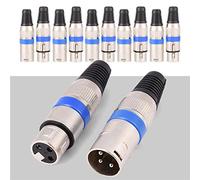 Brrnoo XLR 3 Broches Connecteur et Douille Premium ALLIAGE DE ZINC ALLIAGE METAL METABLE Adaptateur blindé pour le Câble Microphone Connexion Argent Bleu Noir 5 Paires 6 Mm