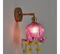 BRRSKBK Applique Murale à Fleurs dorées, Applique Murale Vintage de Ferme avec Tulipes en Verre ambré, Applique Murale Moderne en Verre Violet Clair pour Chambre à Coucher, Lampe Murale pour Salle de