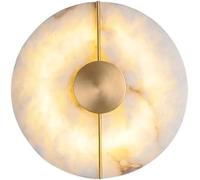BRRSKBK Applique Murale en Albâtre Blanc, Marbre Naturel et Laiton Doré, Magasin Rond Vintage, Luminaire Mural LED Moderne, Chambre à Coucher
