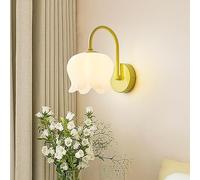 BRRSKBK Applique murale verte tulipe Applique murale nordique moderne à fleurs câblée avec abat-jour blanc lait pour couloir, luminaire mural à col de cygne pour chambre à coucher, salon, salle de bai
